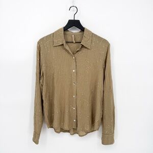 XCVI Seraphina Button-Up Blouse Top Sequins in Sand Lime Medium